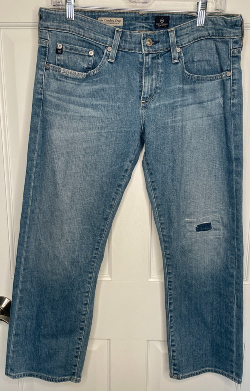 AG Adriano Goldschmied Women’s 29R Tomboy Crop Jeans Relaxed Straight Distressed
